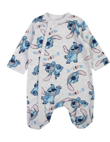 Grenouillère Pyjama Stitch Gris – Motif Disney | 60 % Coton / 40 % Pol