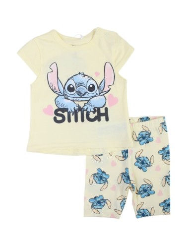 Ensemble Bébé Disney Stitch Jaune – T-shirt + Pantalon Motif Cœur |