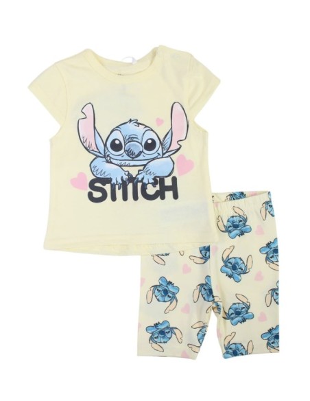 Ensemble Bébé Disney Stitch Jaune – T-shirt + Pantalon Motif Cœur |