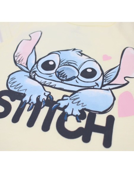 Ensemble Bébé Disney Stitch Jaune – T-shirt + Pantalon Motif Cœur |