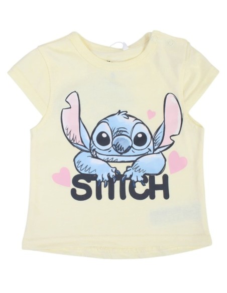 Ensemble Bébé Disney Stitch Jaune – T-shirt + Pantalon Motif Cœur |