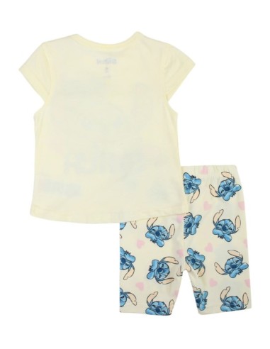 Ensemble Bébé Disney Stitch Jaune – T-shirt + Pantalon Motif Cœur |
