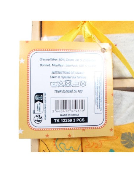 Coffret Naissance Dinosaures – Jaune et Gris – 3 Pièces Bébé Mixte | C
