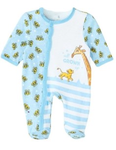 Grenouillère Bébé Roi Lion – Bleu Clair Rayé – 100 % Coton – Motif Sim
