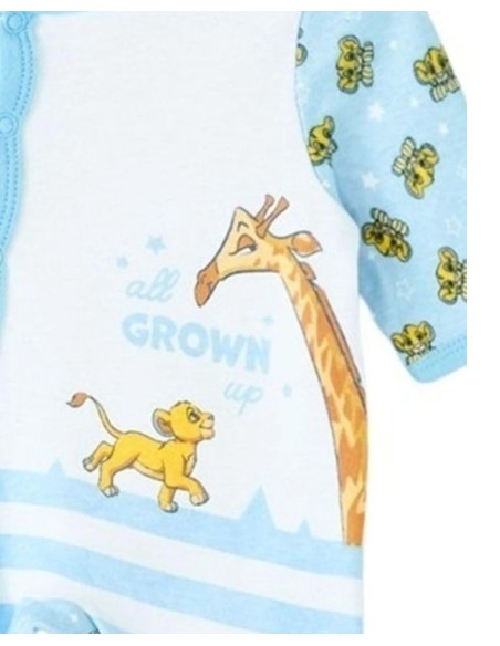 Grenouillère Bébé Roi Lion – Bleu Clair Rayé – 100 % Coton – Motif Sim