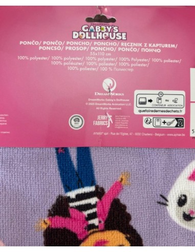 Poncho Bain Gabby’s Dollhouse 55x110 cm – Microfibre Enfant Doux et Co