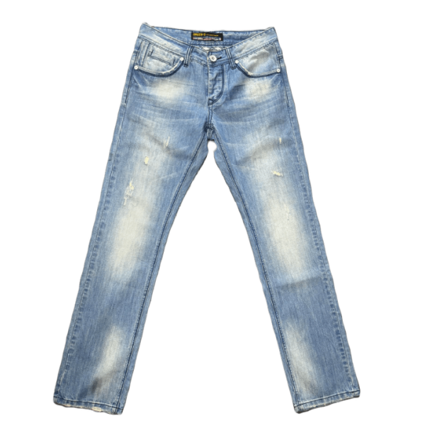 Jean homme délavé et griffures en bleu clair