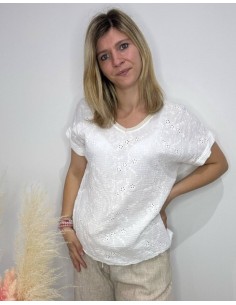 T-shirt Nadège brodé blanc