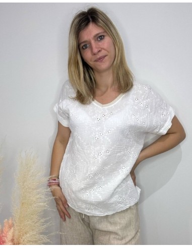 T-shirt Nadège brodé blanc