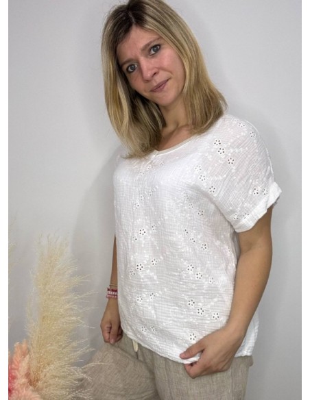 T-shirt Nadège brodé blanc