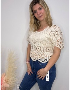 Top brodé Fleur écru