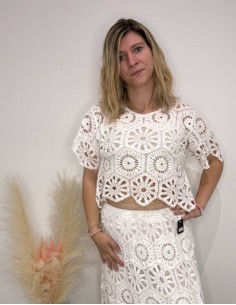 Top brodé Fleur blanc