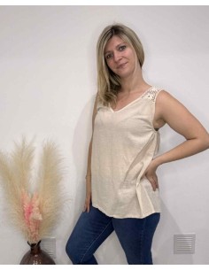 Top femme brodé beige 2