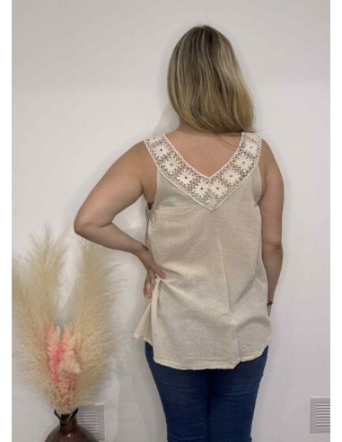 Top femme brodé beige