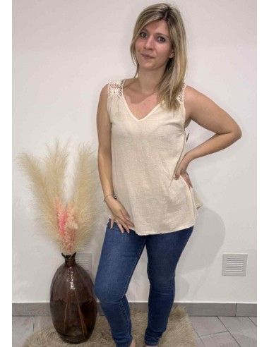 Top femme brodé beige