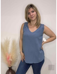 Top femme brodé bleu