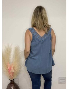 Top femme brodé bleu 2