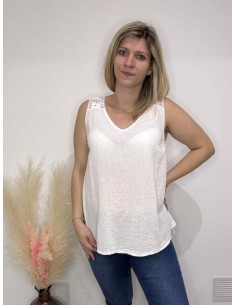 Top femme brodé blanc