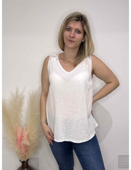 Top femme brodé blanc