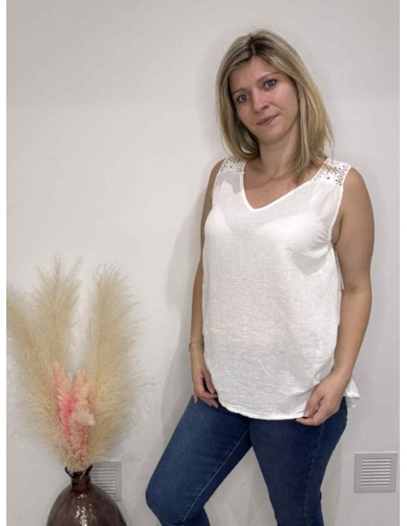 Top femme brodé blanc