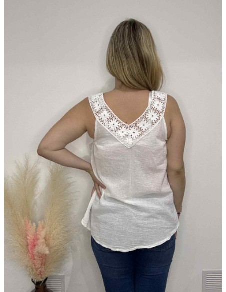 Top femme brodé blanc