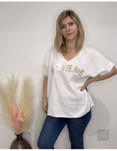 T-shirt Bohème en gaze de coton blanc