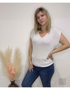 Pull sans manche paillette couleur blanc