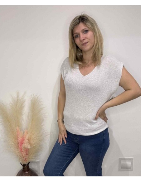 Pull sans manche paillette couleur blanc