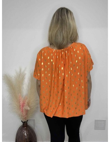 T-shirt orange femme avec dorure