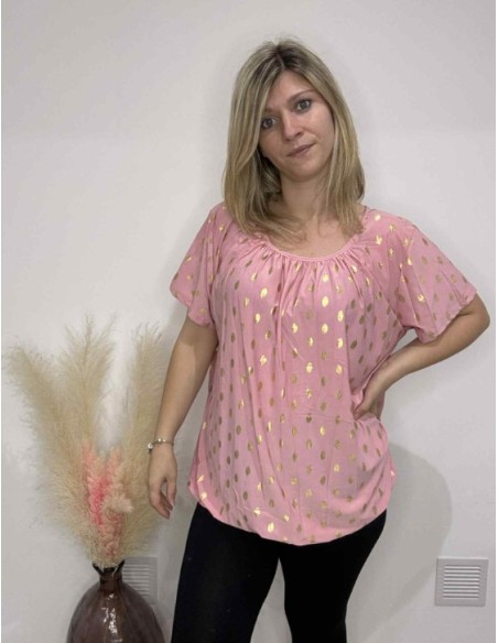 T-shirt rose femme avec dorure