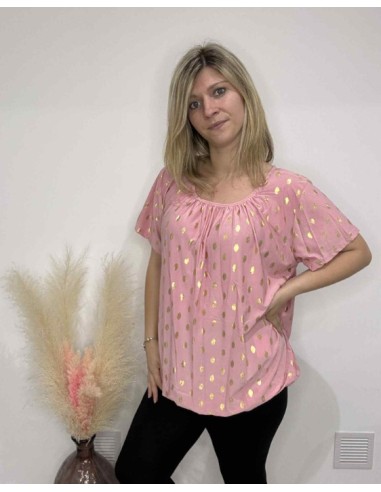 T-shirt rose femme avec dorure