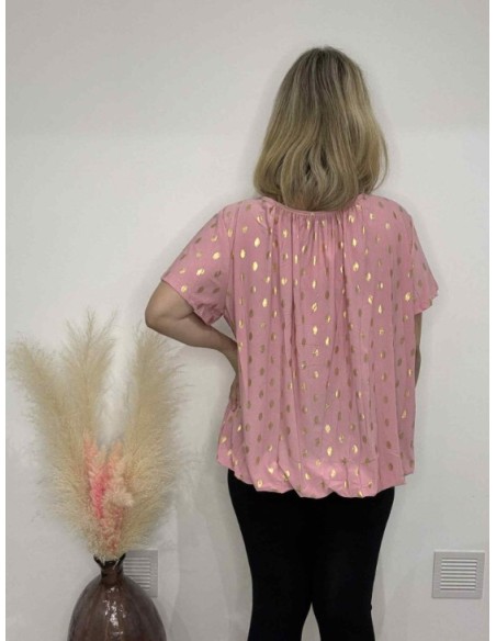 T-shirt rose femme avec dorure