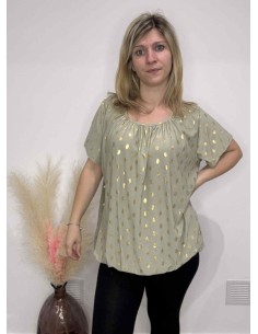 T-shirt kaki femme avec dorure