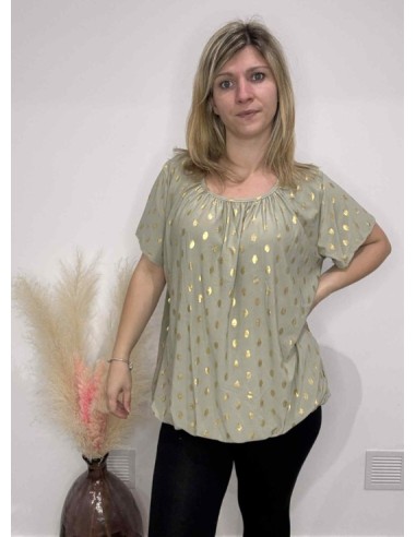 T-shirt kaki femme avec dorure