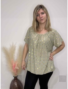 T-shirt kaki femme avec dorure 2