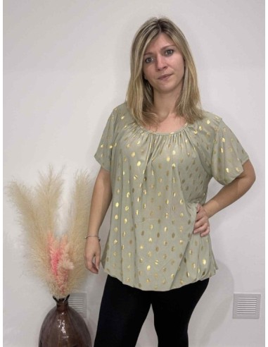 T-shirt kaki femme avec dorure