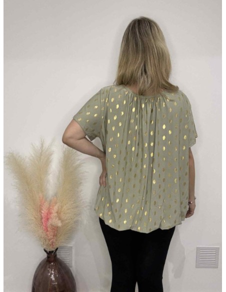 T-shirt kaki femme avec dorure