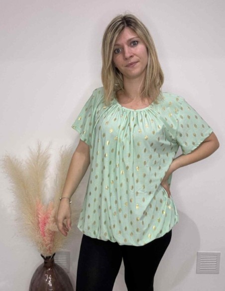 T-shirt vert femme avec dorure