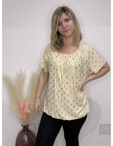 T-shirt beige femme avec dorure