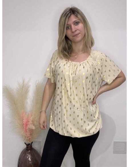 T-shirt beige femme avec dorure