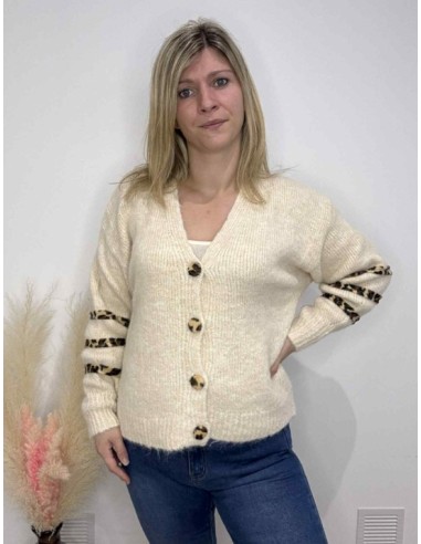 Gilet à boutons léopard écru