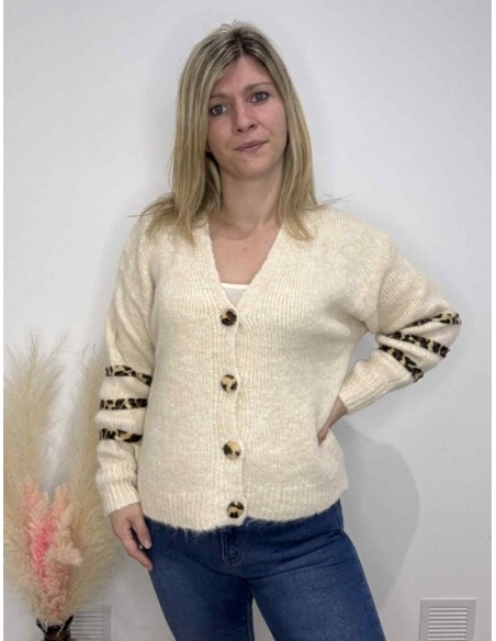 Gilet à boutons léopard écru