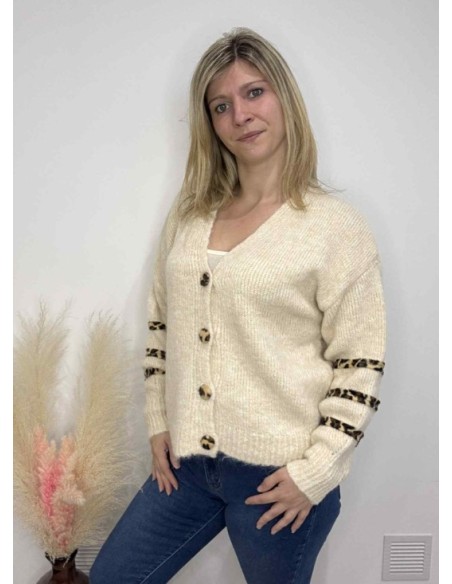 Gilet à boutons léopard écru