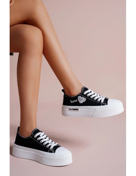 Basket love cœur basse femme noire