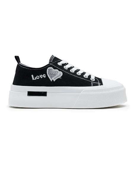 Basket love cœur basse femme noire