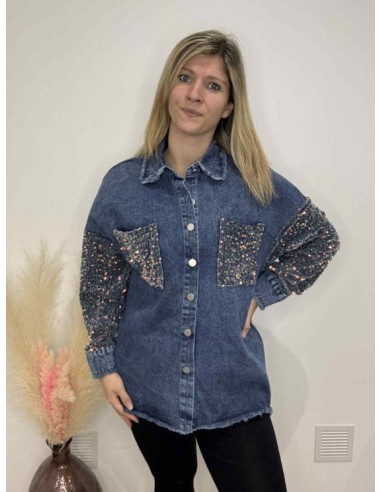 Chemise en jeans avec sequin bleue