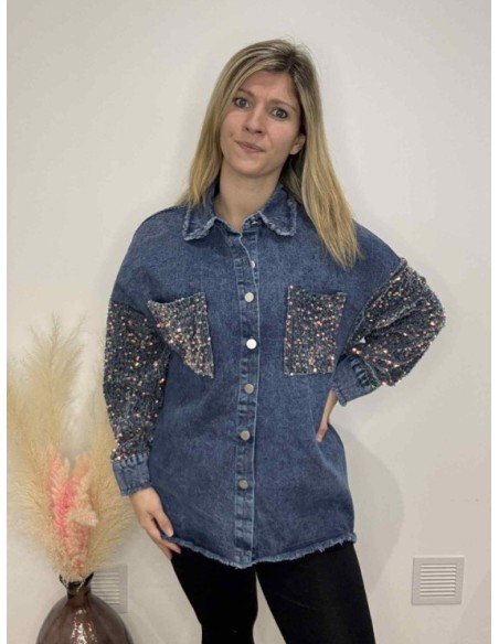 Chemise en jeans avec sequin bleue