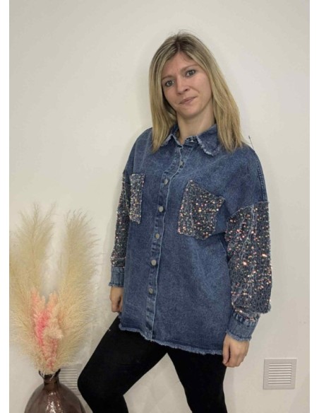 Chemise en jeans avec sequin bleue
