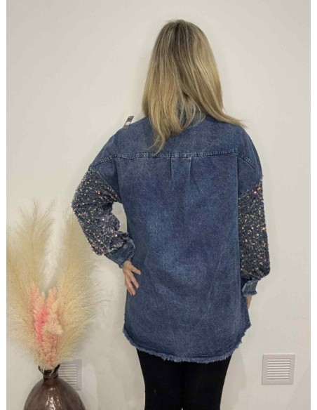 Chemise en jeans avec sequin bleue