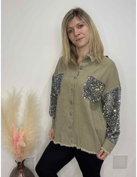 Chemise en jeans avec sequin kaki
